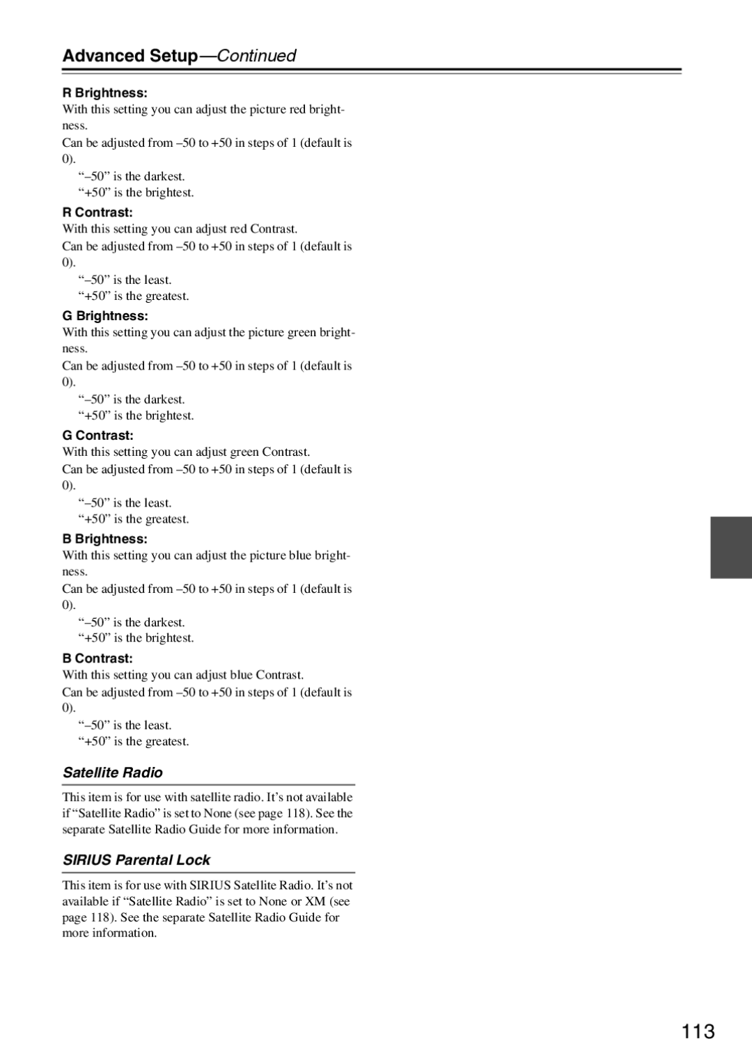 Onkyo TX-SR876 instruction manual 113, Satellite Radio, Sirius Parental Lock 