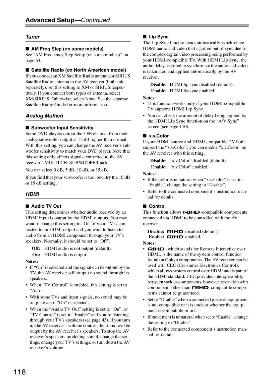 Onkyo TX-SR876 instruction manual 118, Tuner, Analog Multich 