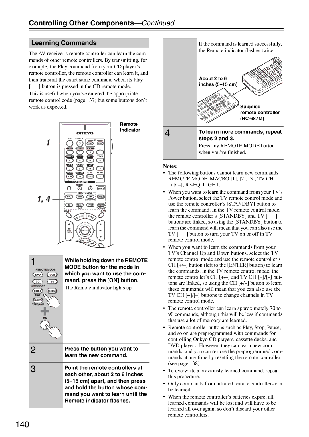 Onkyo TX-SR876 instruction manual 140, Learning Commands 