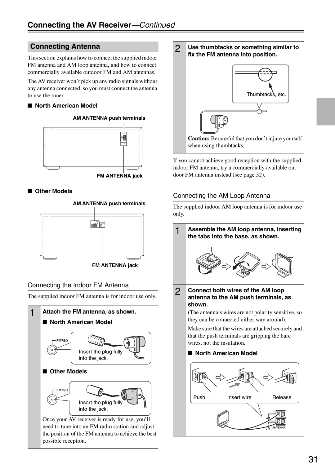 Onkyo TX-SR876 instruction manual Connecting Antenna, Connecting the Indoor FM Antenna, Connecting the AM Loop Antenna 