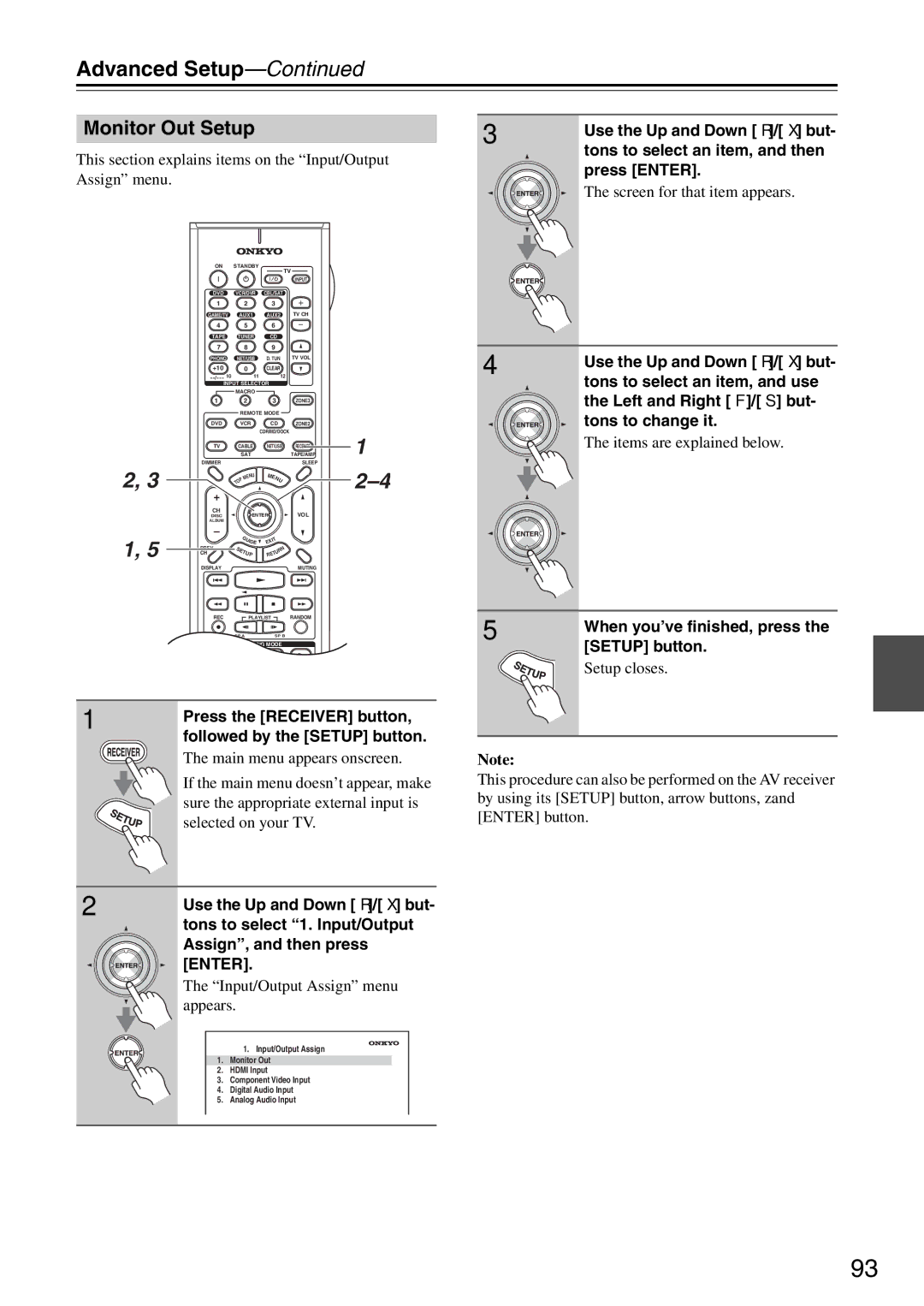 Onkyo TX-SR876 Advanced Setup, This section explains items on the Input/Output Assign menu, Screen for that item appears 