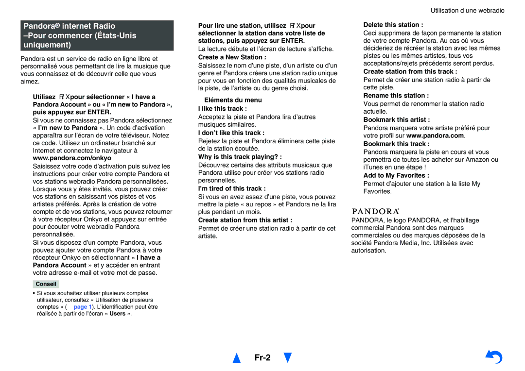 Onkyo TXNR727 instruction manual Fr-2, Pour commencer États-Unis, Uniquement, Eléments du menu I like this track 