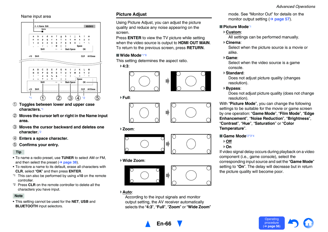 Onkyo TXNR727 instruction manual En-66, Picture Adjust 