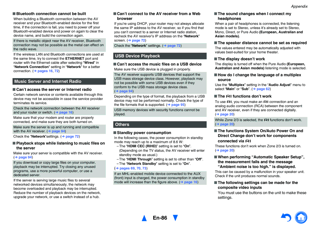 Onkyo TXNR727 instruction manual En-86, Music Server and Internet Radio, USB Device Playback, Others 