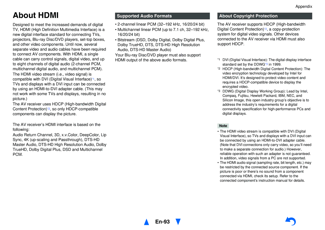 Onkyo TXNR727 instruction manual About Hdmi, En-93, Supported Audio Formats, About Copyright Protection 