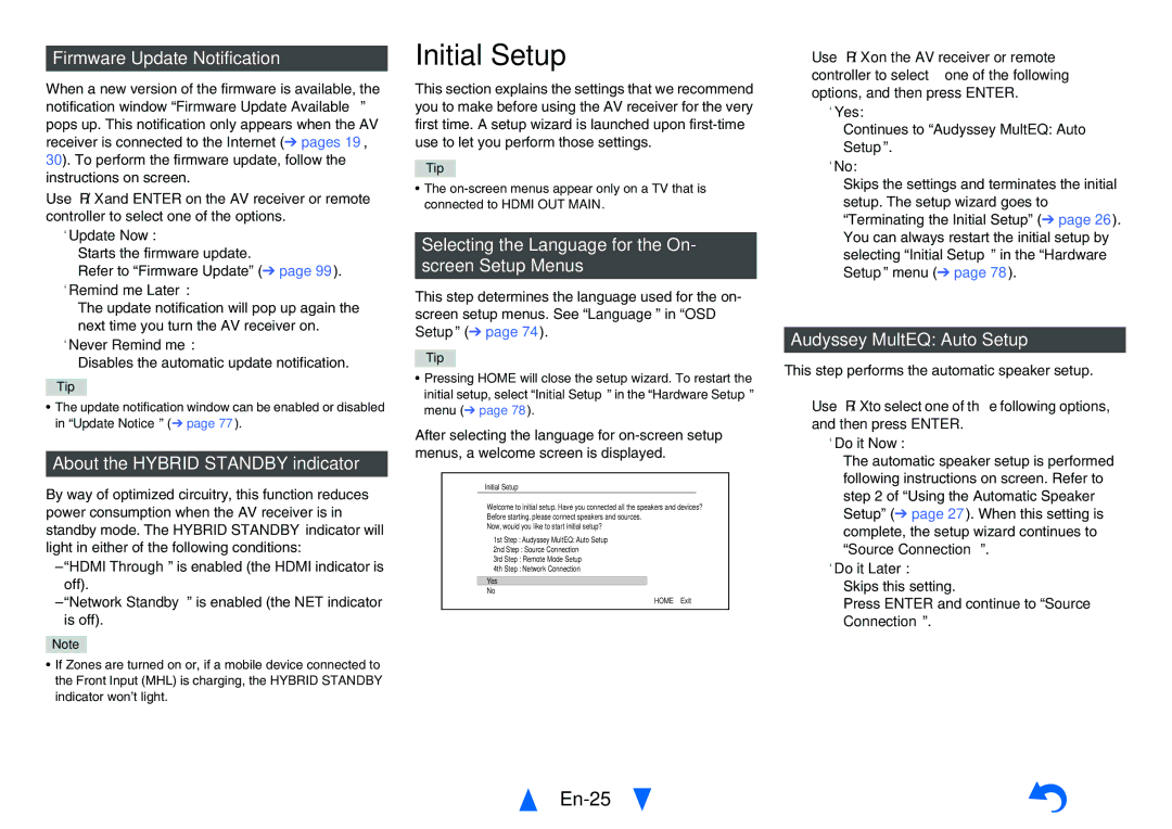 Onkyo TXNR828 instruction manual Initial Setup, En-25 