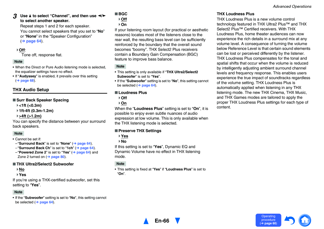 Onkyo TXNR828 instruction manual En-66, THX Audio Setup, Bgc 