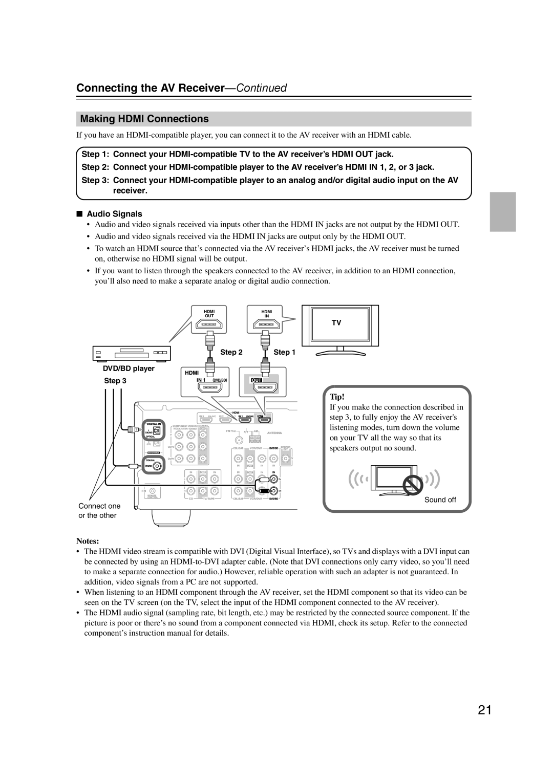 Onkyo TXSR307 instruction manual Making Hdmi Connections, Tip 