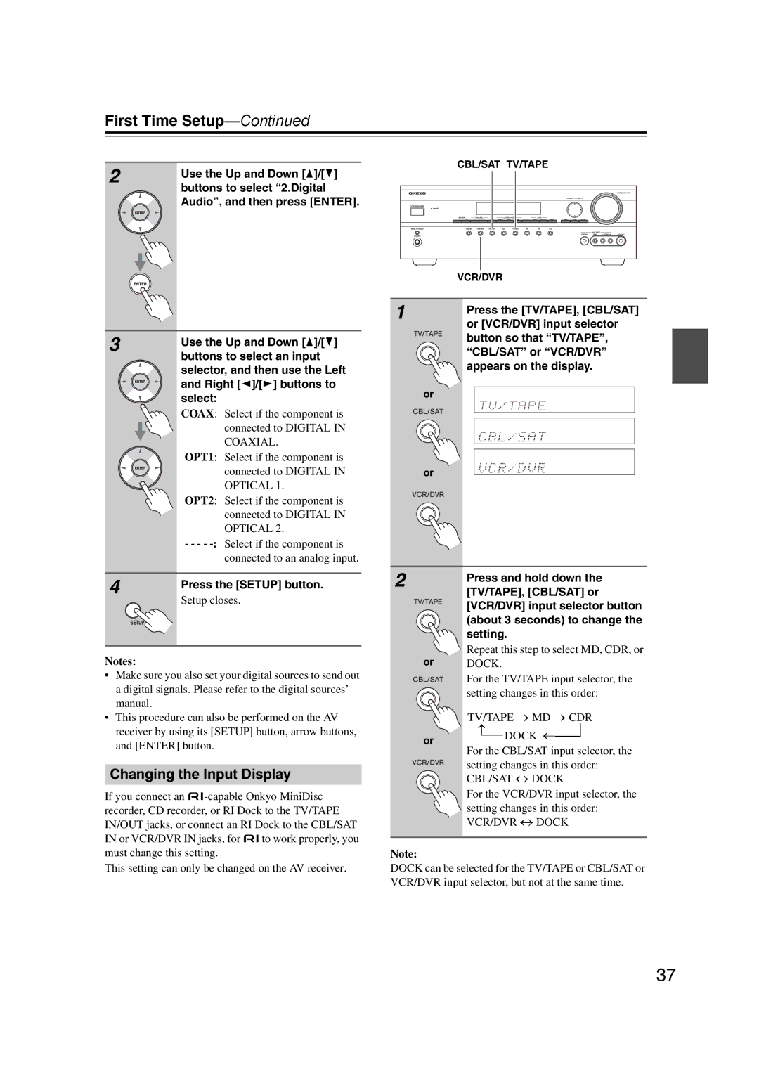 Onkyo TXSR307 instruction manual Changing the Input Display 