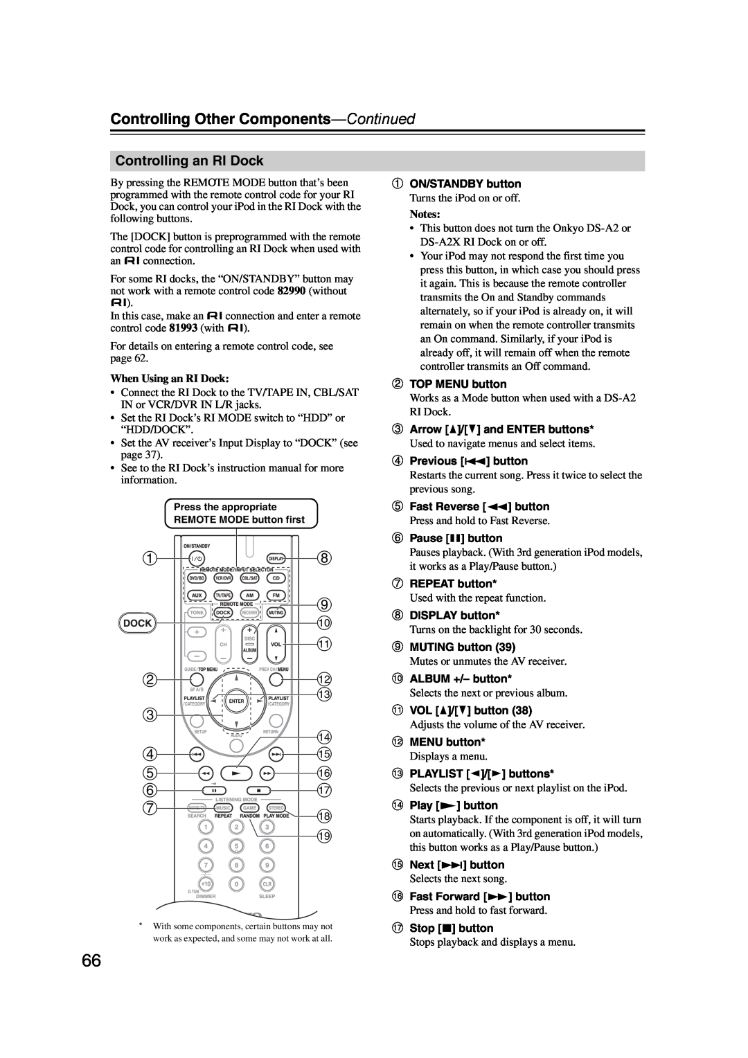 Onkyo TXSR307 instruction manual Controlling Other Components-Continued 