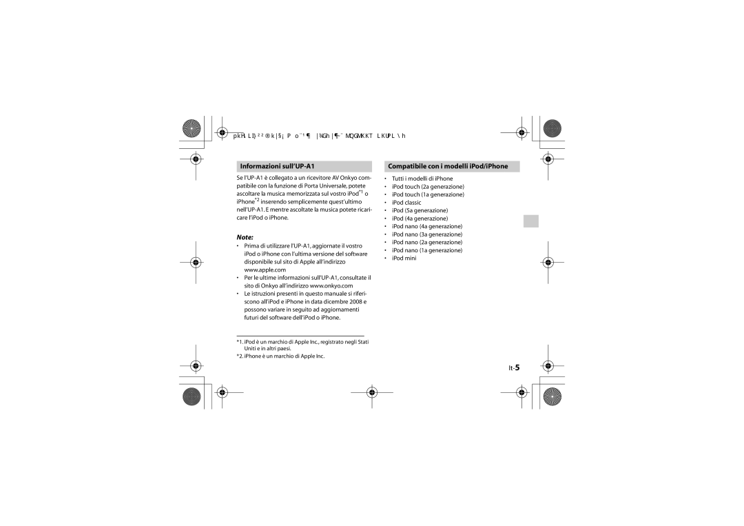 Onkyo instruction manual Informazioni sull’UP-A1, Compatibile con i modelli iPod/iPhone, It-5 