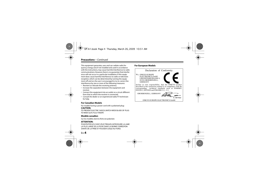 Onkyo UP-A1 instruction manual Precautions, En-4 