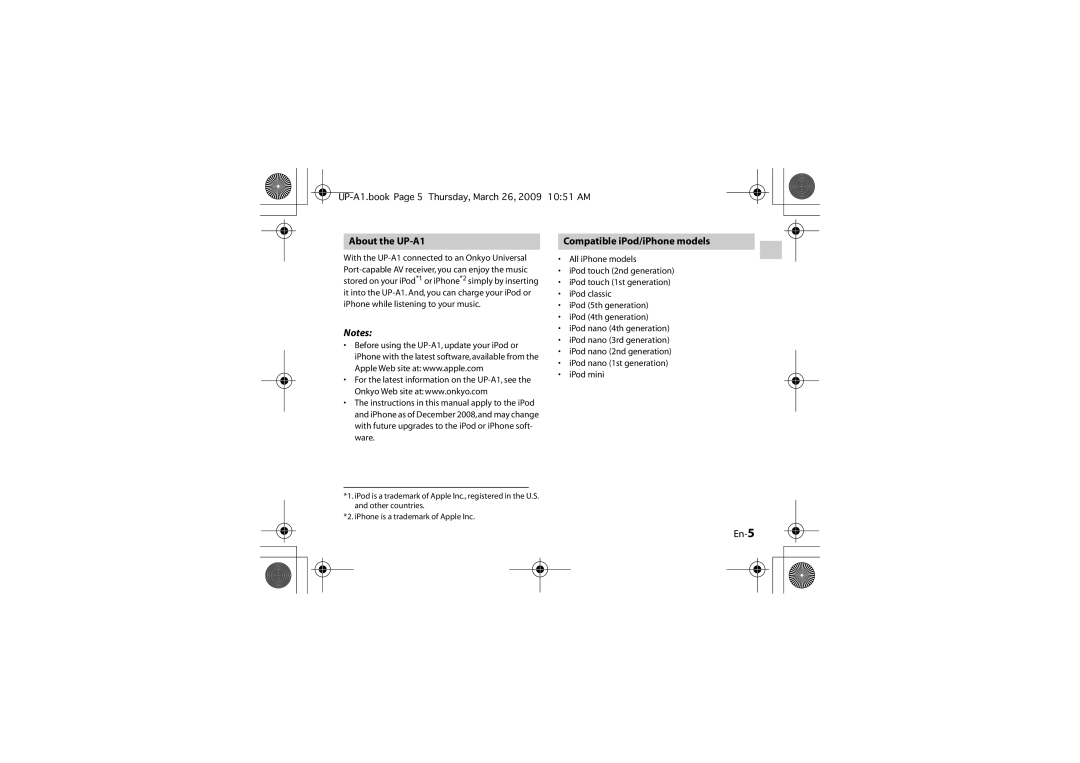 Onkyo instruction manual About the UP-A1, Compatible iPod/iPhone models, En-5 