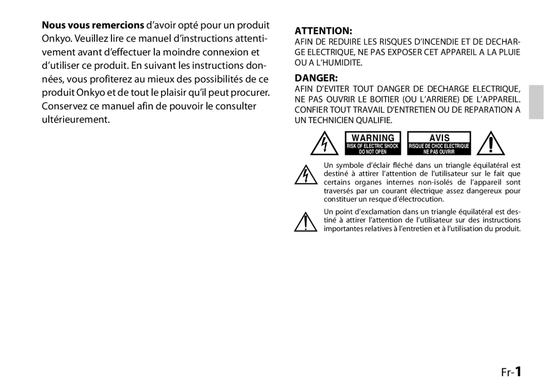 Onkyo I0905-1, UP-HT1, 29400046 instruction manual Fr-1 