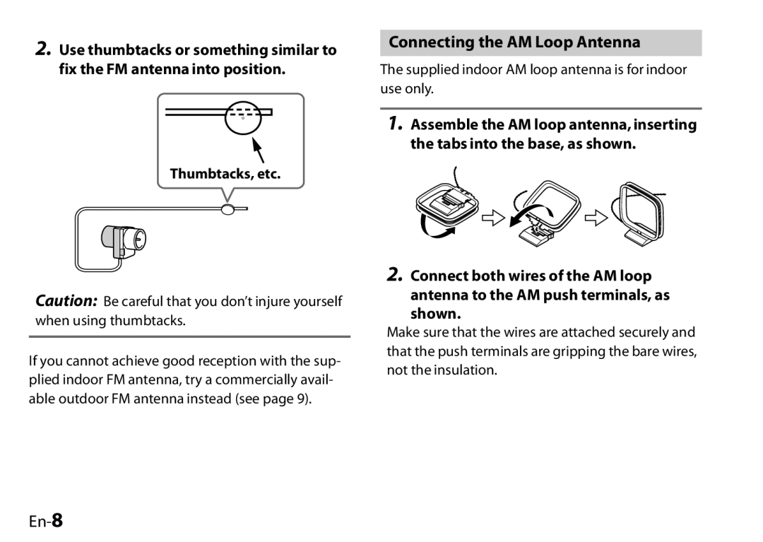 Onkyo 29400046, UP-HT1, I0905-1 instruction manual Connecting the AM Loop Antenna, En-8, Shown 