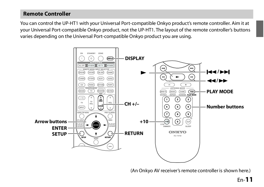 Onkyo 29400046, UP-HT1, I0905-1 instruction manual Remote Controller, En-11 
