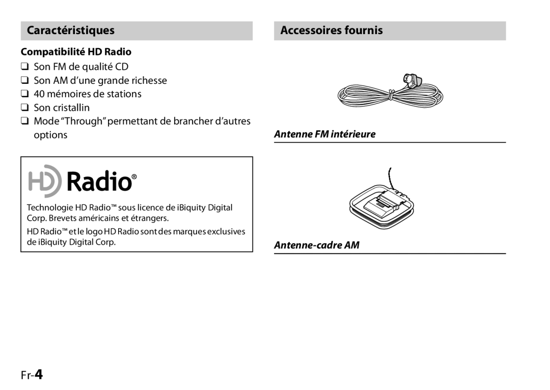 Onkyo I0905-1, UP-HT1, 29400046 Caractéristiques, Accessoires fournis, Fr-4, Antenne FM intérieure Antenne-cadreAM 