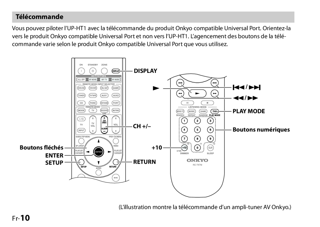 Onkyo I0905-1, UP-HT1, 29400046 instruction manual Télécommande, Fr-10, Boutons fléchés 