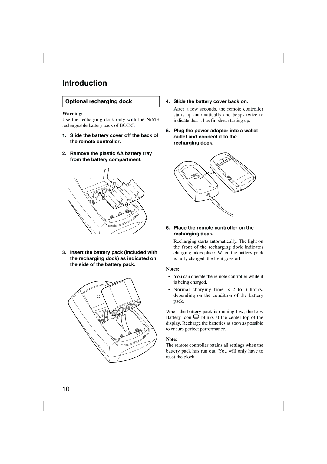 Onkyo USR-5RF instruction manual Optional recharging dock 