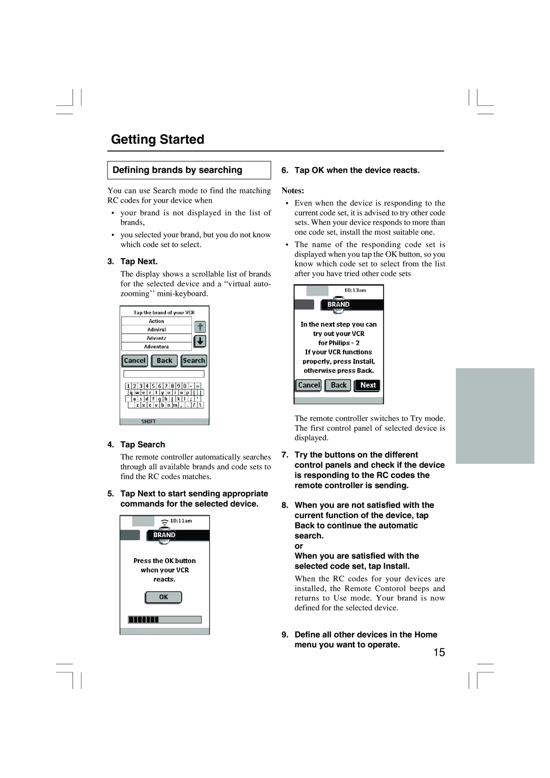 Onkyo USR-5RF instruction manual Defining brands by searching, Tap Search 