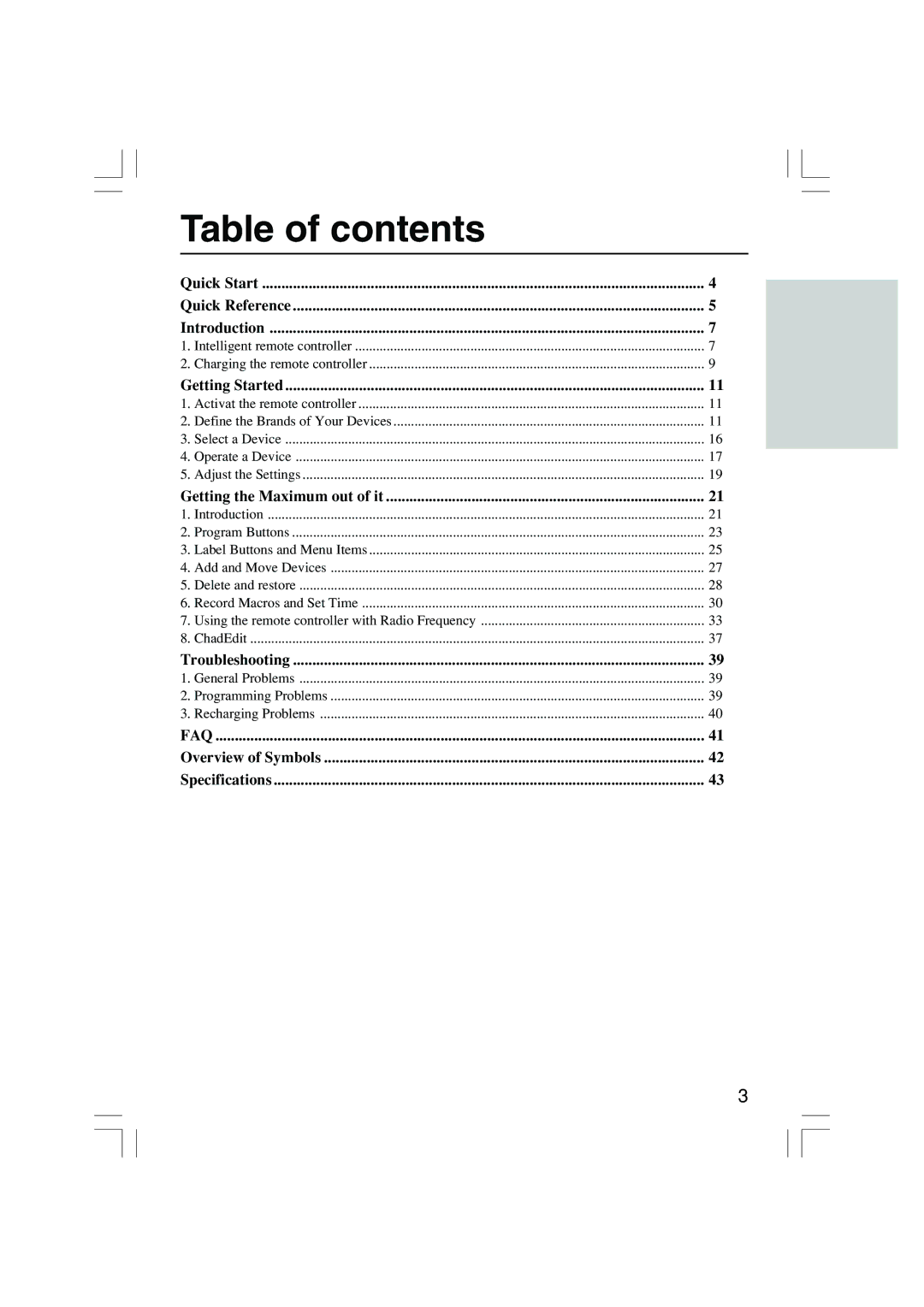 Onkyo USR-5RF instruction manual Table of contents 