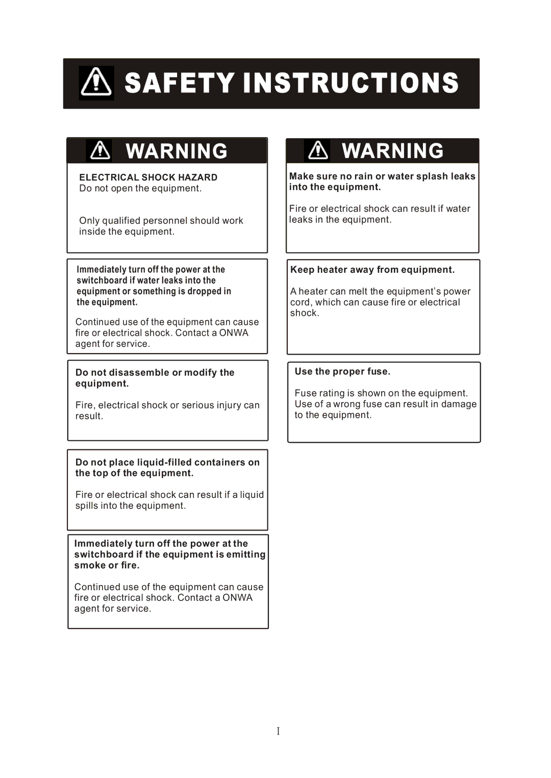 Onwa KF-667 manual Safety Instructions 