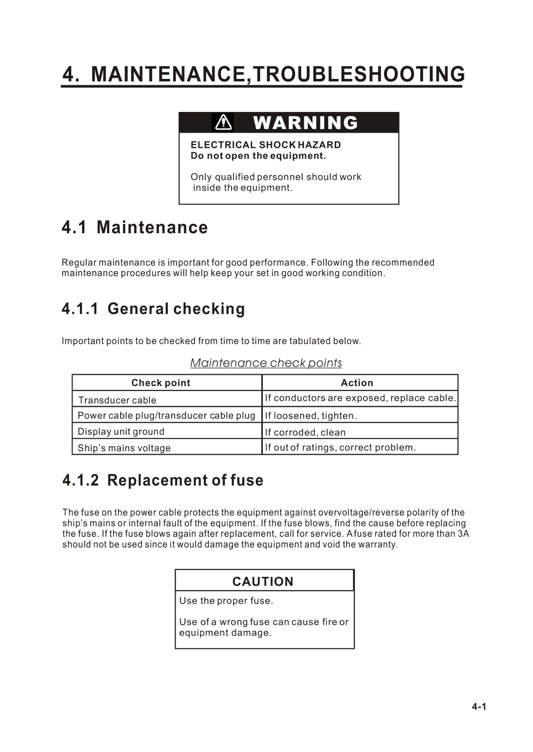 Onwa KF-667 manual Maintenance,Troubleshooting, General checking, Replacement of fuse 