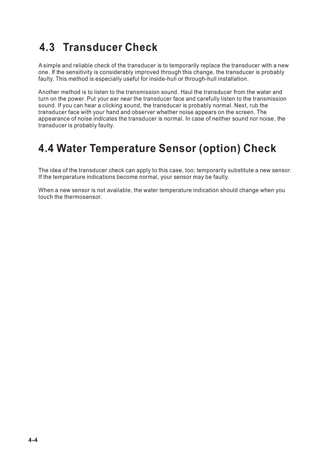 Onwa KF-667 manual Transducer Check, Water Temperature Sensor option Check 