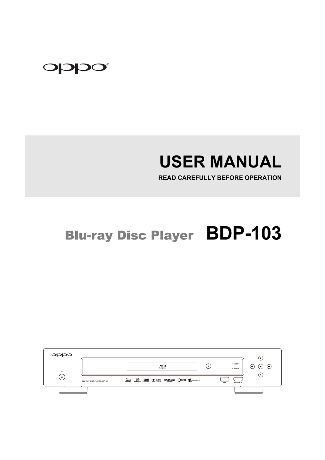 OPPO Digital user manual Blu-ray Disc Player BDP-103 