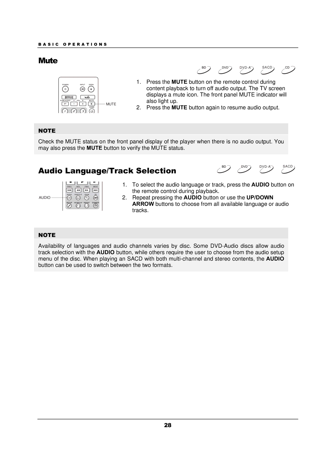 OPPO Digital BDP-103 user manual Mute, Audio Language/Track Selection 