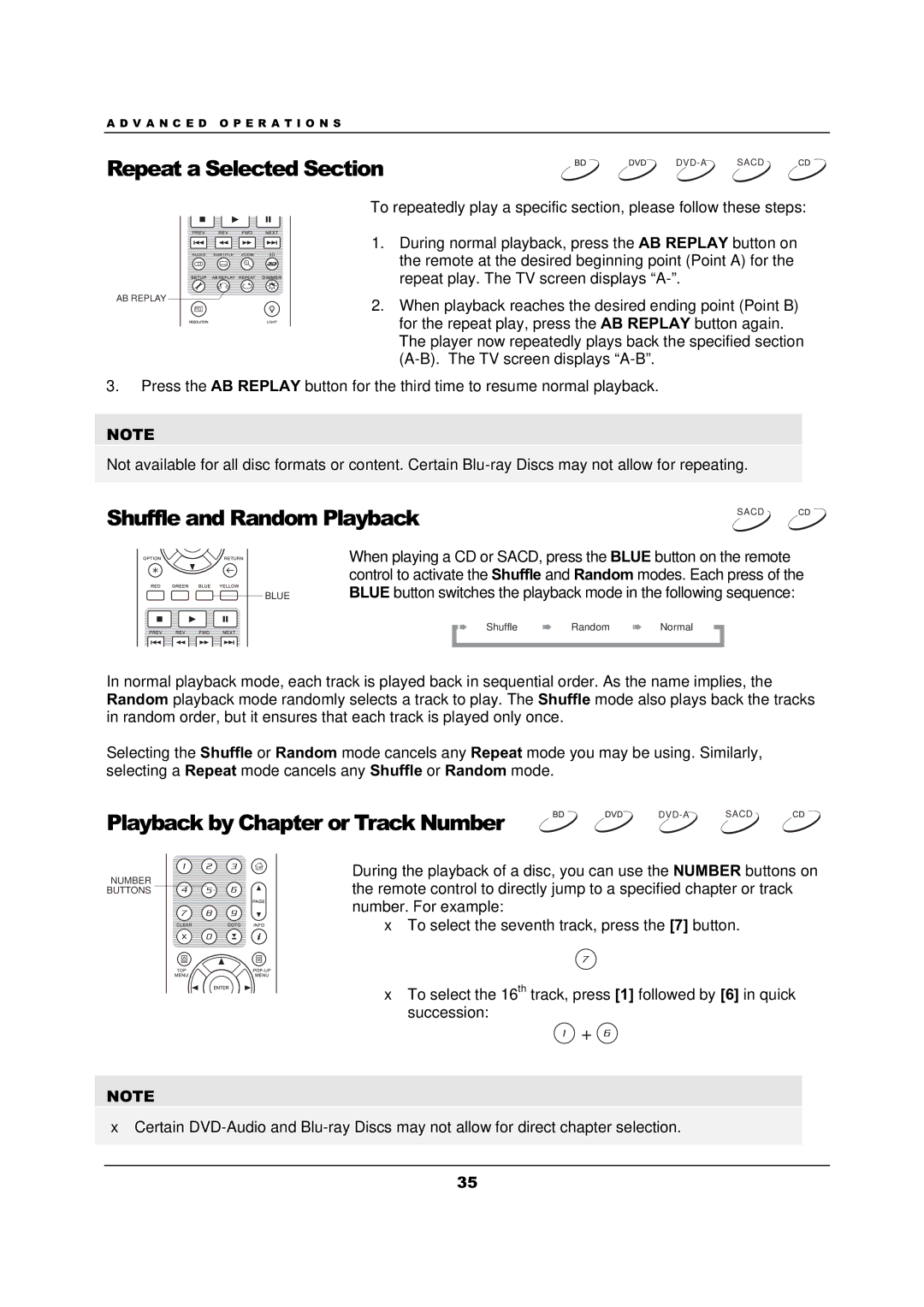 OPPO Digital BDP-103 Repeat a Selected Section, Shuffle and Random Playback, Playback by Chapter or Track Number 