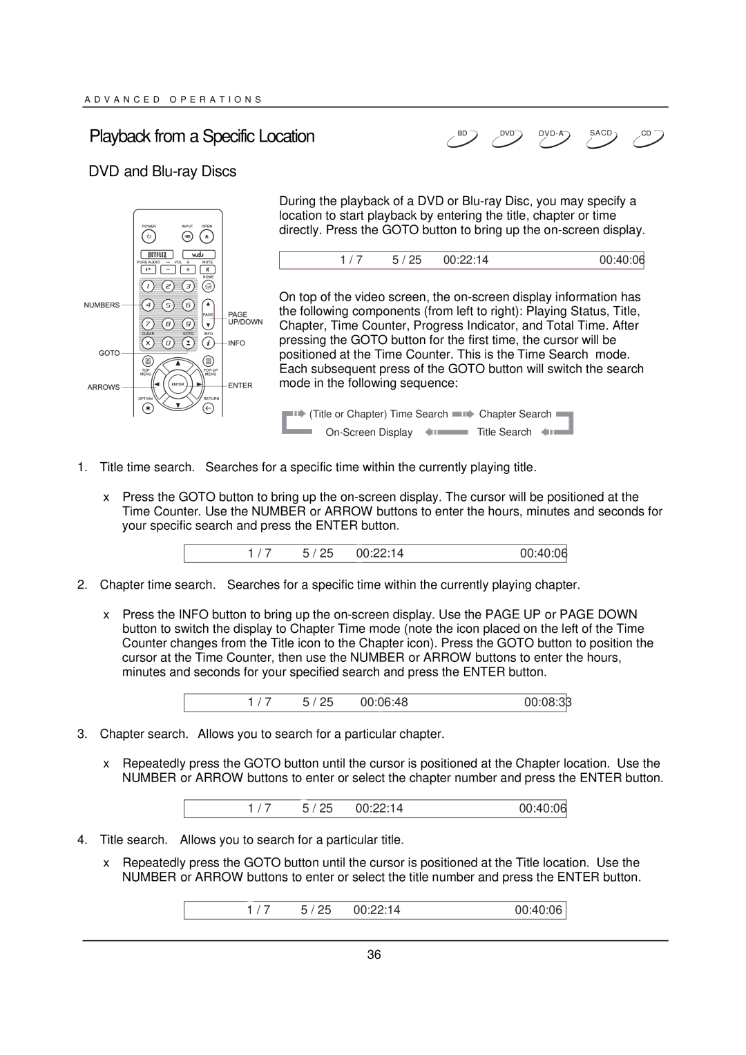 OPPO Digital BDP-103 user manual Playback from a Specific Location, DVD and Blu-ray Discs 