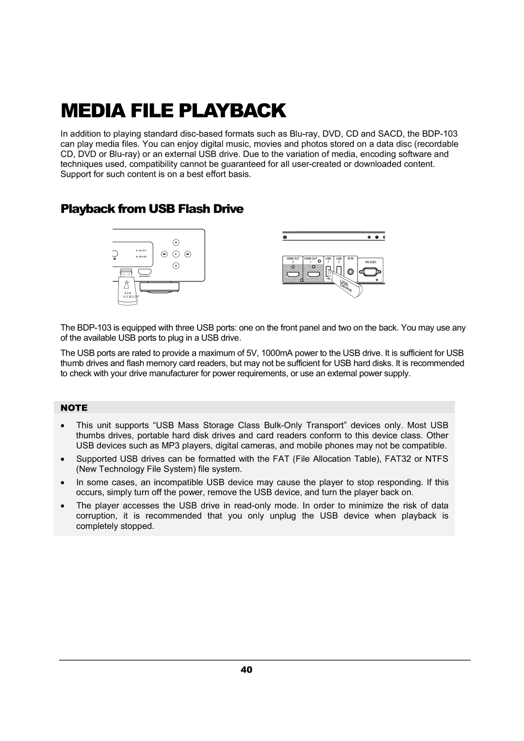 OPPO Digital BDP-103 user manual Media File Playback, Playback from USB Flash Drive 