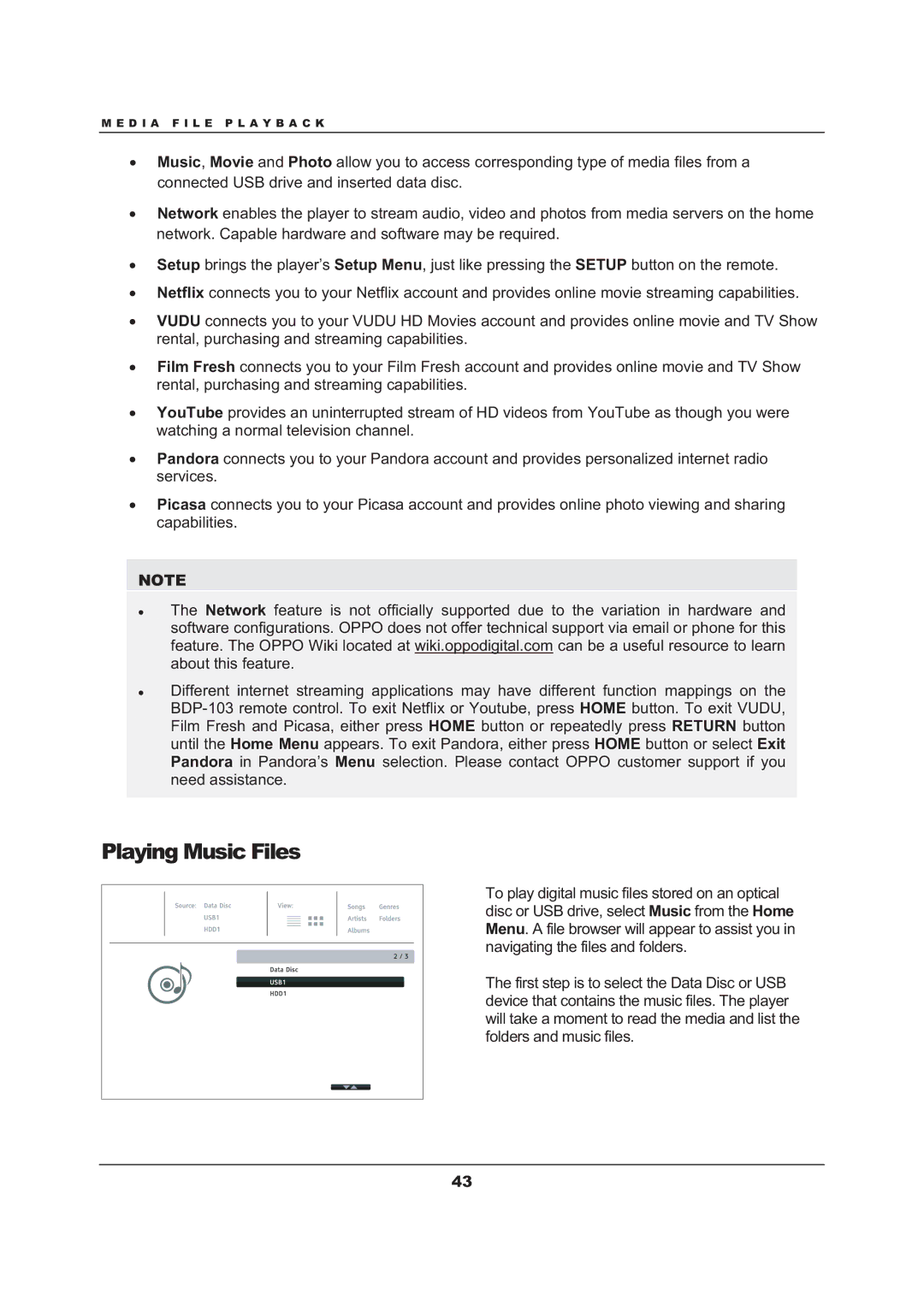 OPPO Digital BDP-103 user manual Playing Music Files 