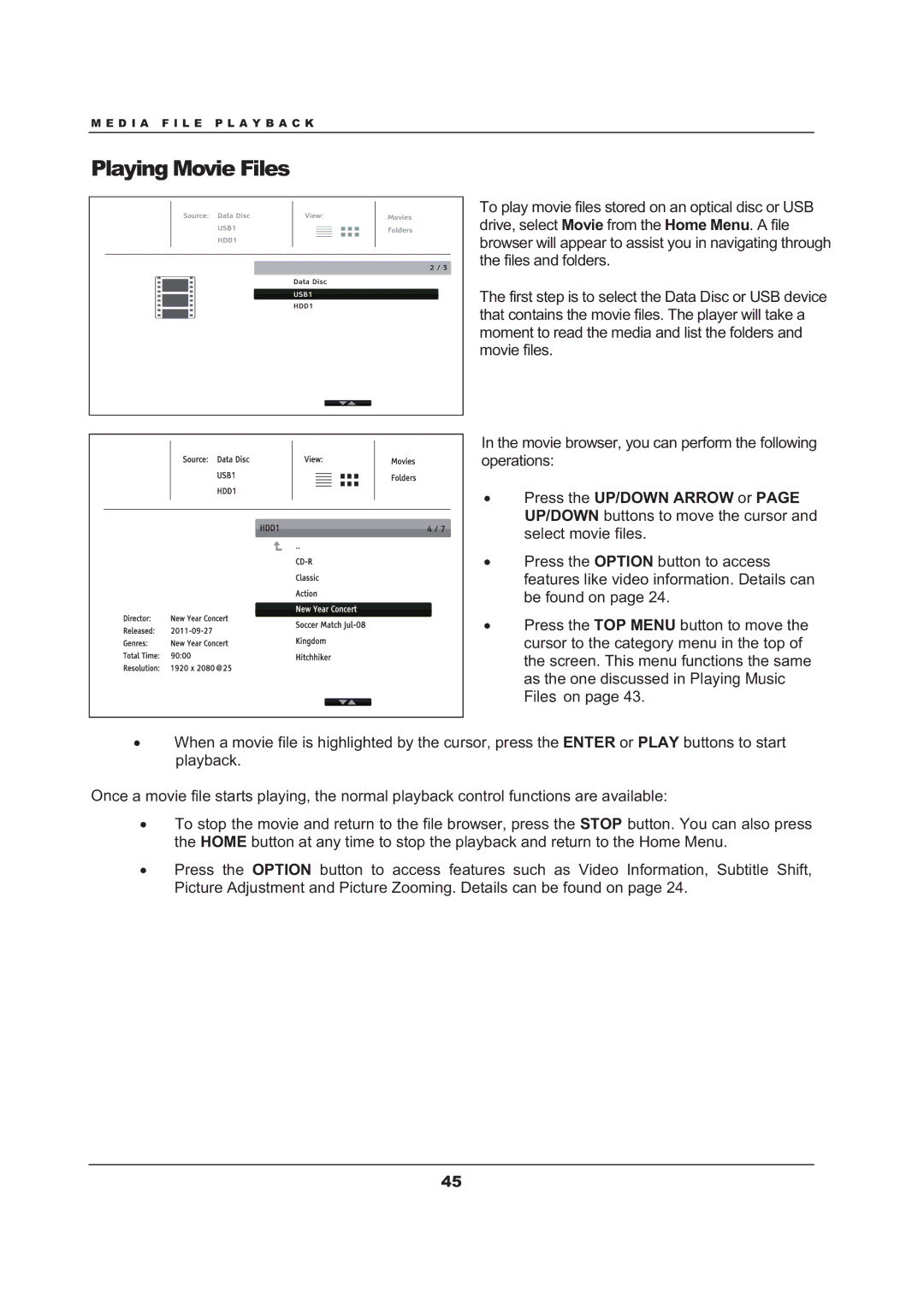 OPPO Digital BDP-103 user manual Playing Movie Files 