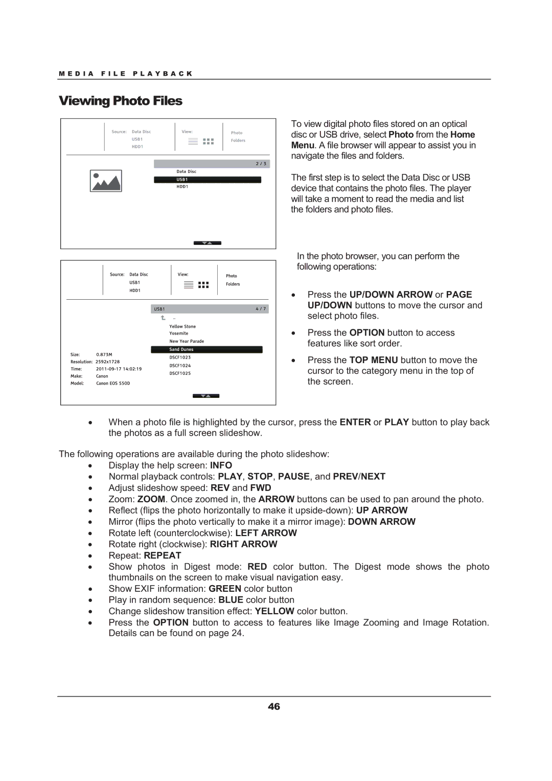 OPPO Digital BDP-103 user manual Viewing Photo Files 