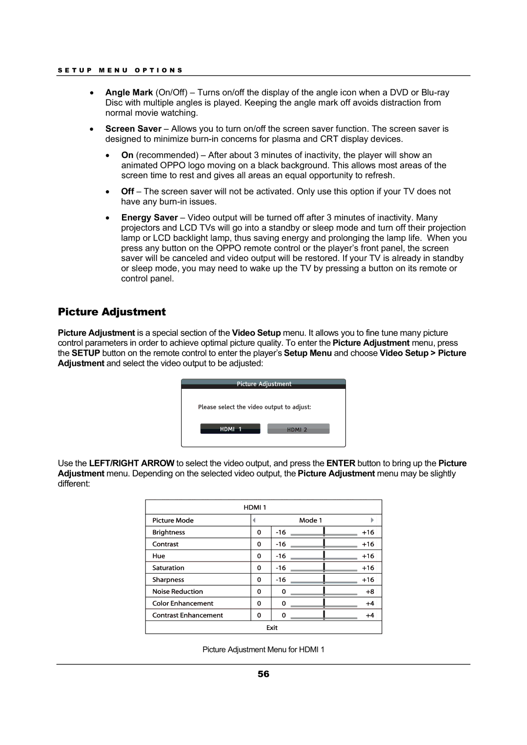 OPPO Digital BDP-103 user manual Picture Adjustment 