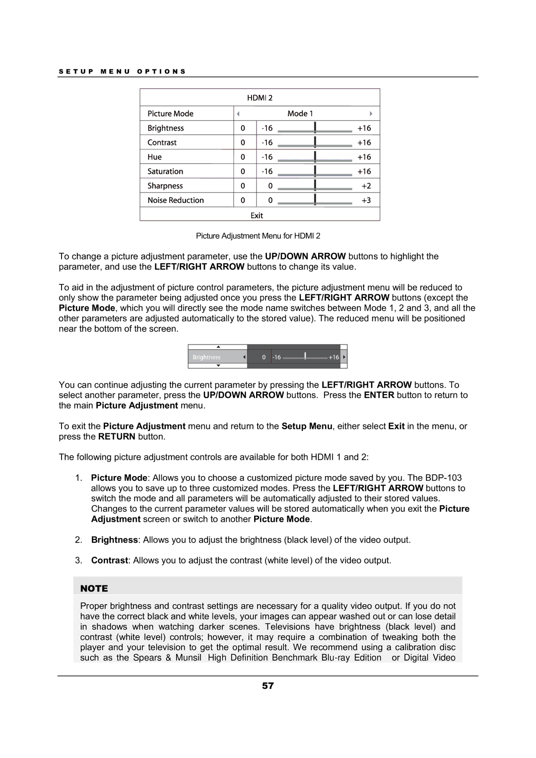 OPPO Digital BDP-103 user manual Picture Adjustment Menu for Hdmi 