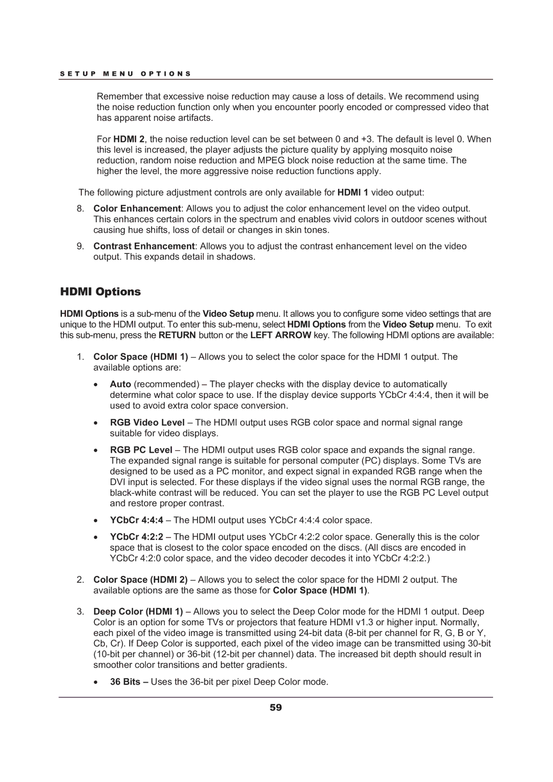 OPPO Digital BDP-103 user manual Hdmi Options 