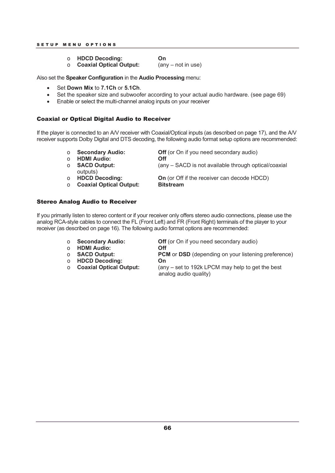 OPPO Digital BDP-103 user manual Coaxial or Optical Digital Audio to Receiver 