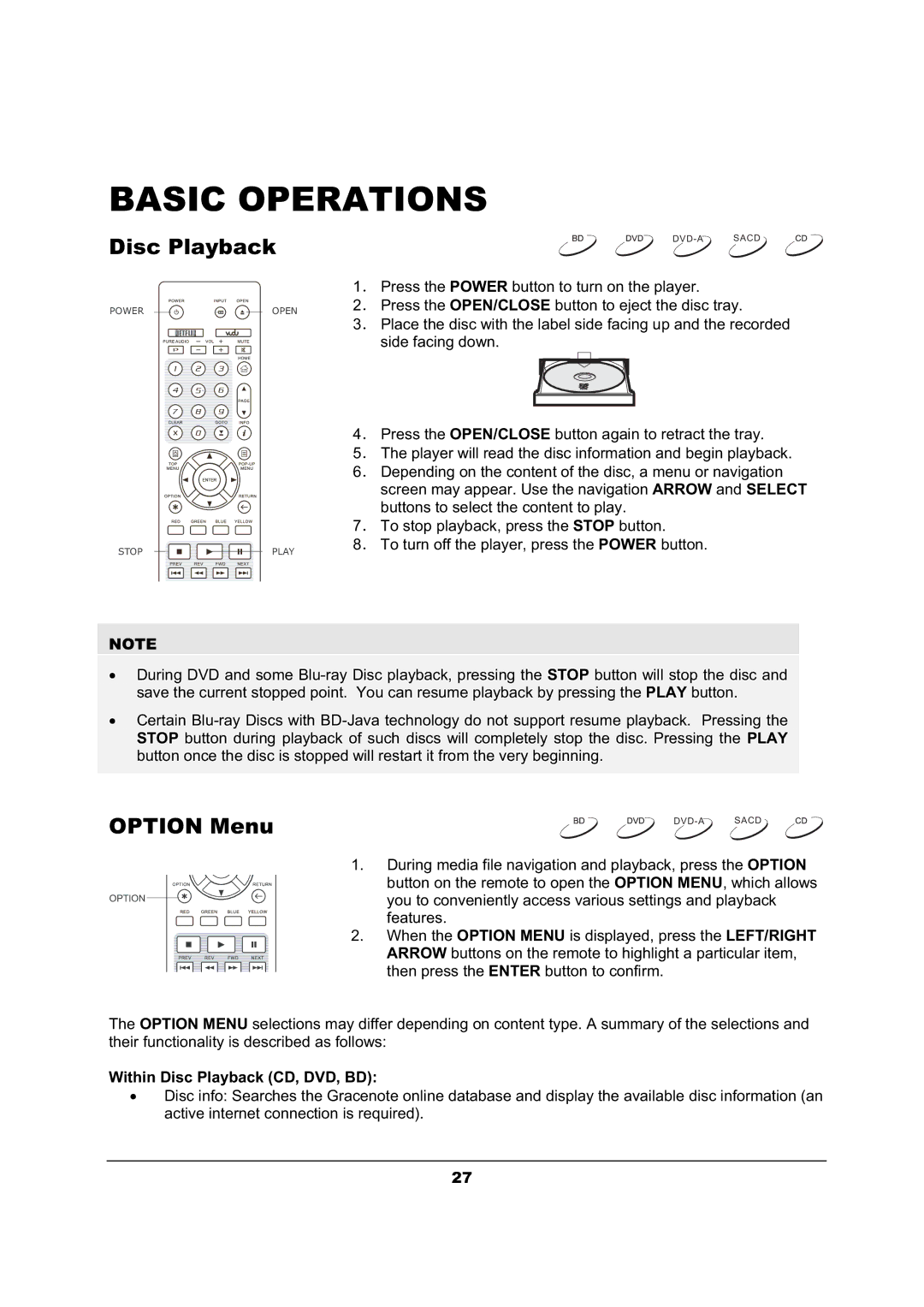 OPPO Digital BDP-105 user manual Basic Operations 