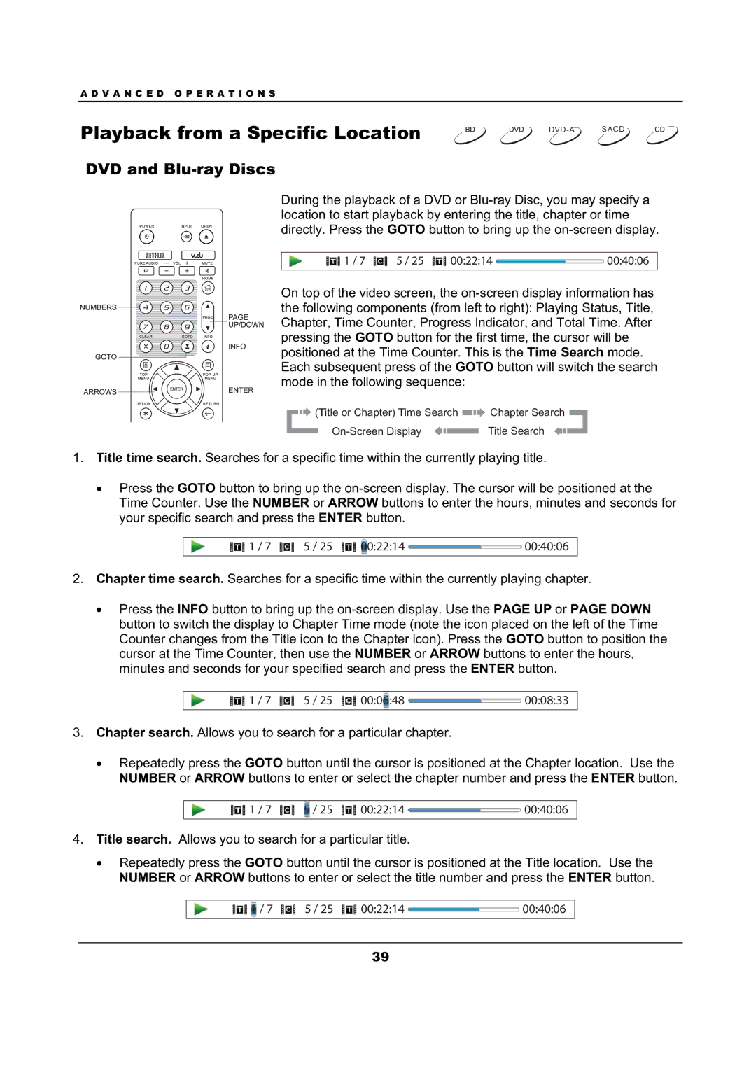 OPPO Digital BDP-105 user manual Playback from a Specific Location, DVD and Blu-ray Discs 