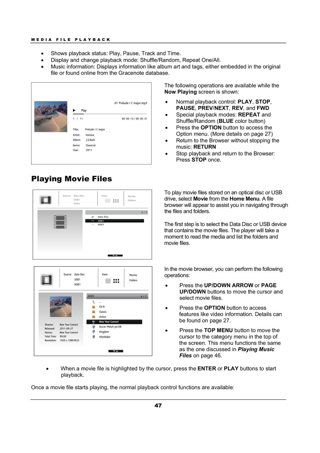 OPPO Digital BDP-105 user manual Playing Movie Files 