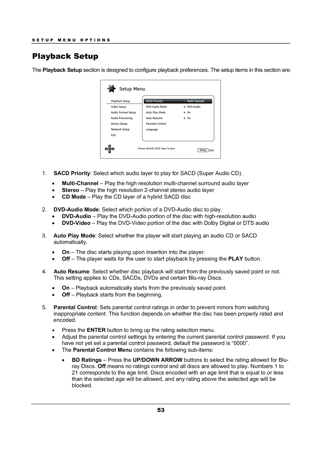 OPPO Digital BDP-105 user manual Playback Setup 