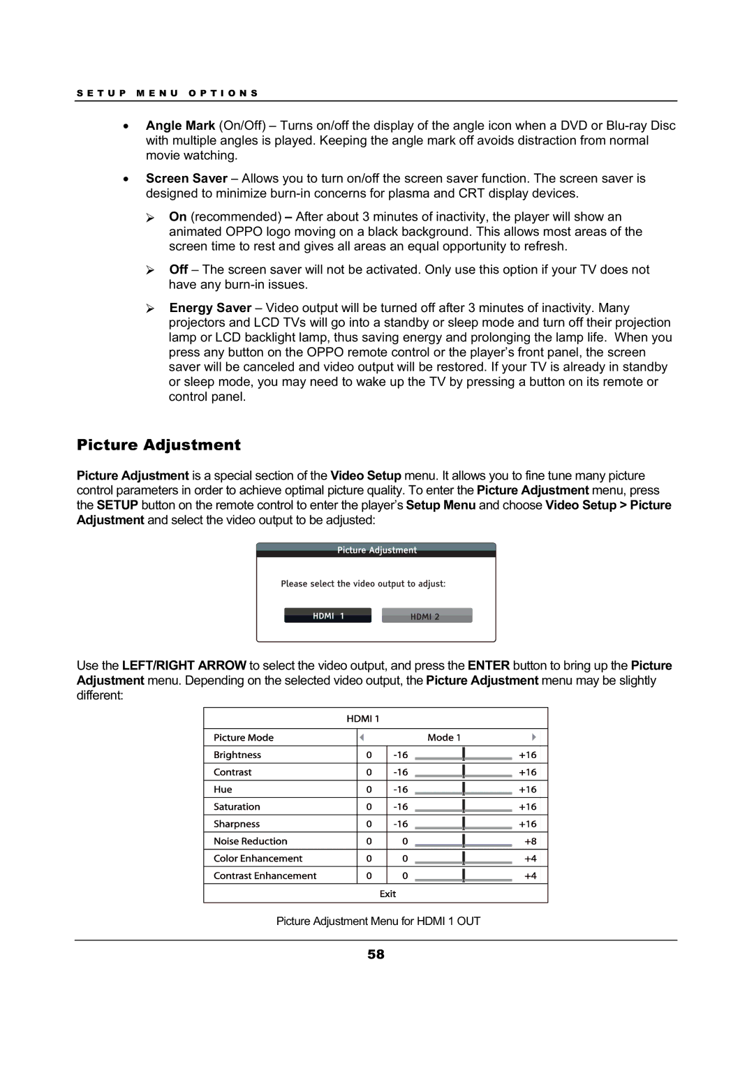 OPPO Digital BDP-105 user manual Picture Adjustment 