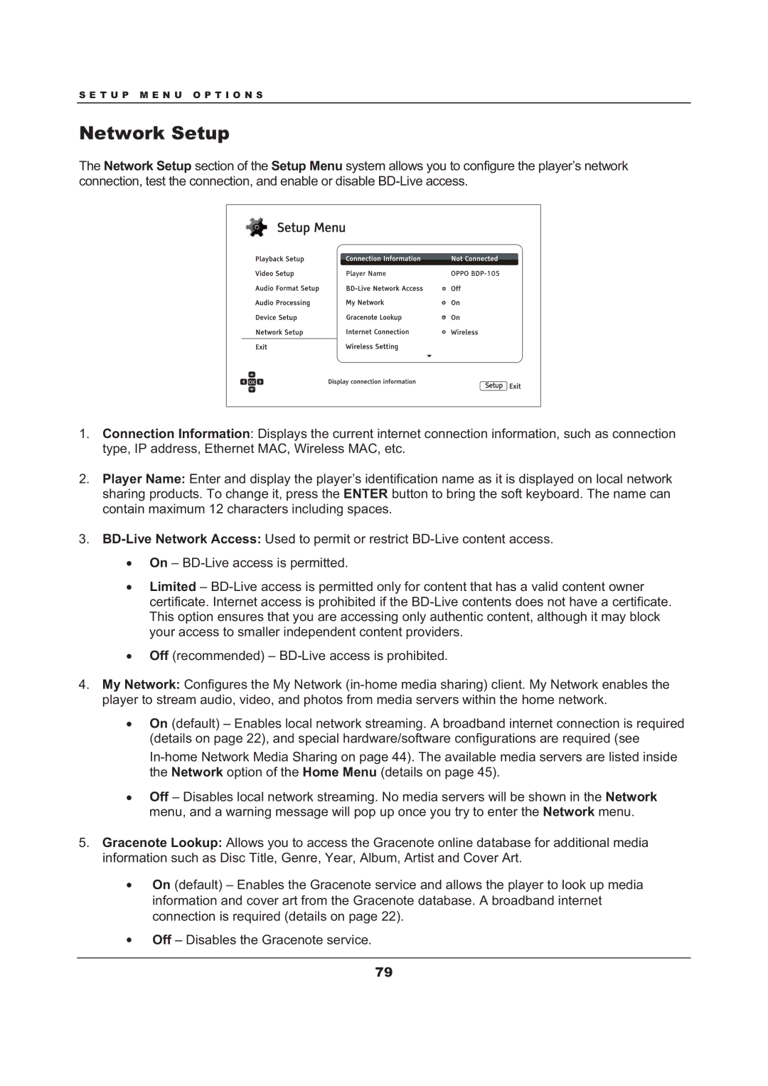 OPPO Digital BDP-105 user manual Network Setup 