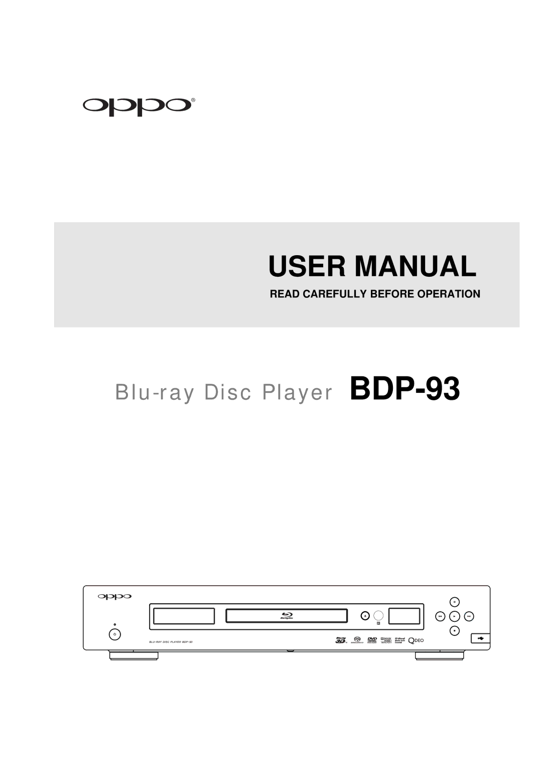 OPPO Digital user manual Blu-ray Disc Player BDP-93 