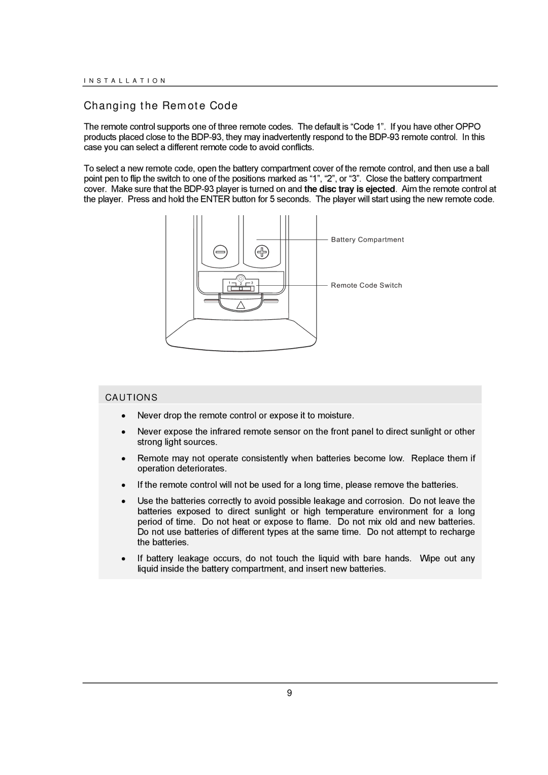 OPPO Digital BDP-93 user manual Changing the Remote Code 