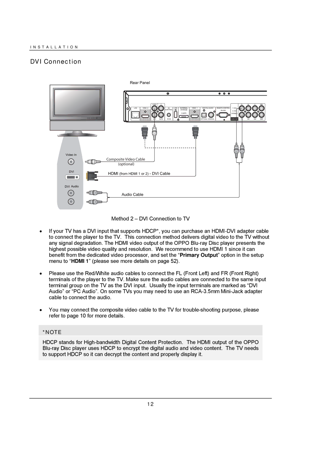 OPPO Digital BDP-93 user manual DVI Connection 