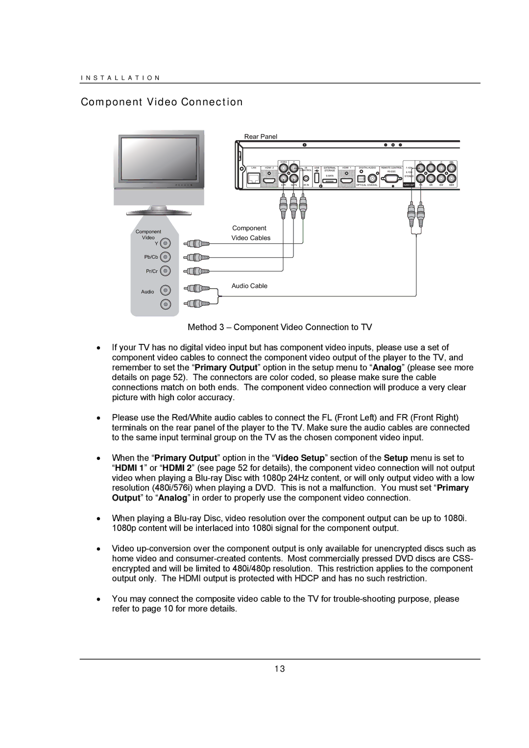 OPPO Digital BDP-93 user manual Component Video Connection 